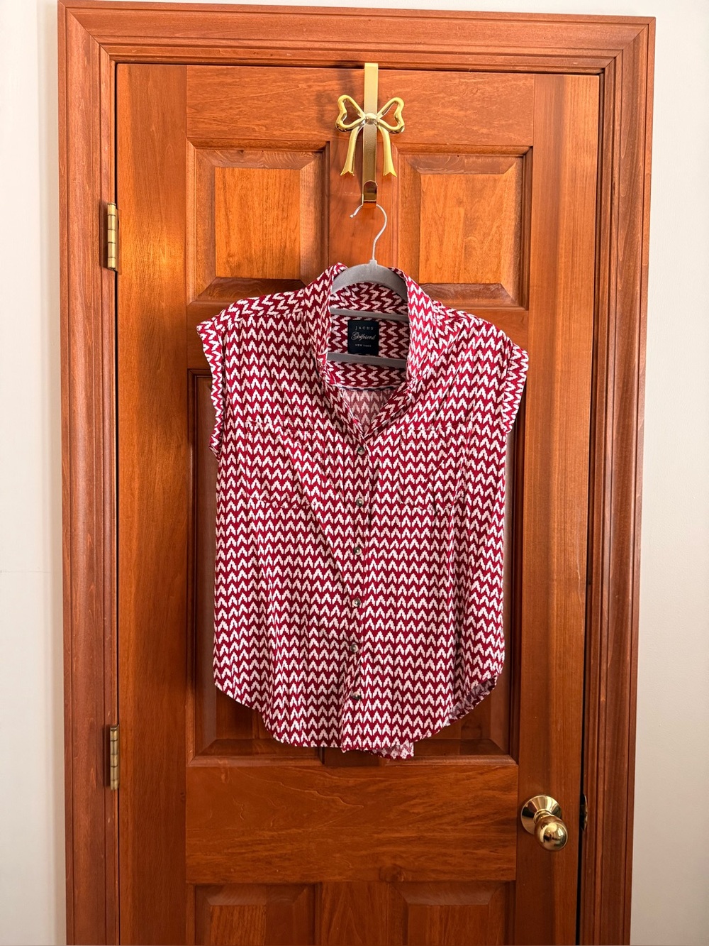 JACHS Girlfriend M Red Cream Geometric Print Button Down Blouse